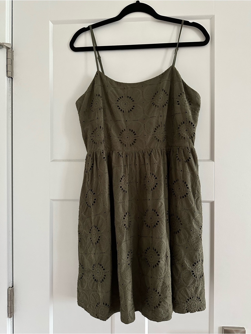 LOFT Olive Eyelet Spaghetti-Strap Mini Dress